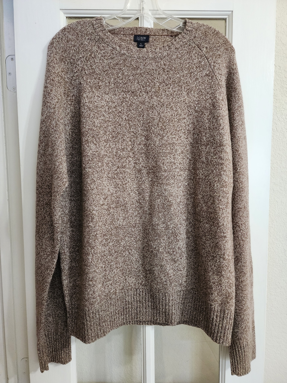 J.Crew Men's L 100% Lambswool Brown Marled Raglan Crewneck Sweater 31899
